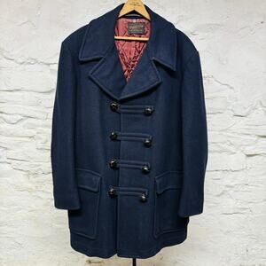 Vintage 60s 70s Pendleton Double Breasted Overcoat Quilted Lined Button Loops